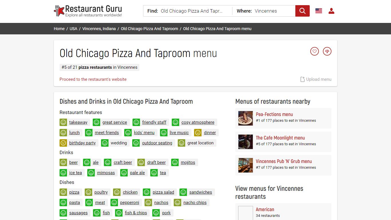 Menu at Old Chicago Pizza And Taproom restaurant, Vincennes
