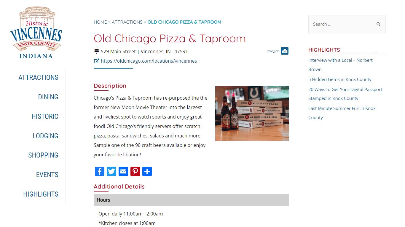 Old Chicago Pizza & Taproom - Vincennes/Knox County VTB